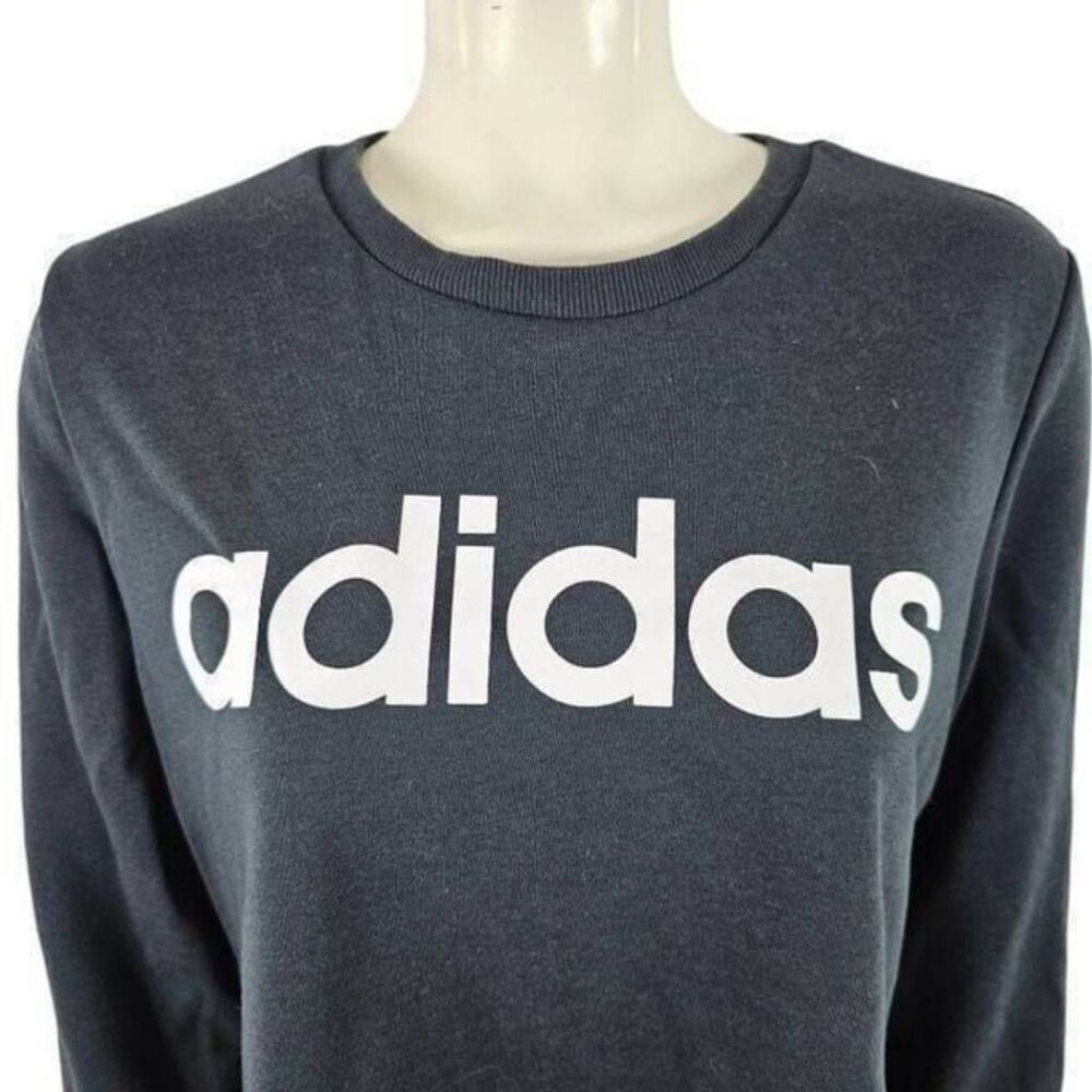 Adidas Women’s Large Black Crew Neck Sweatshirt Athletic Pullover White Logo